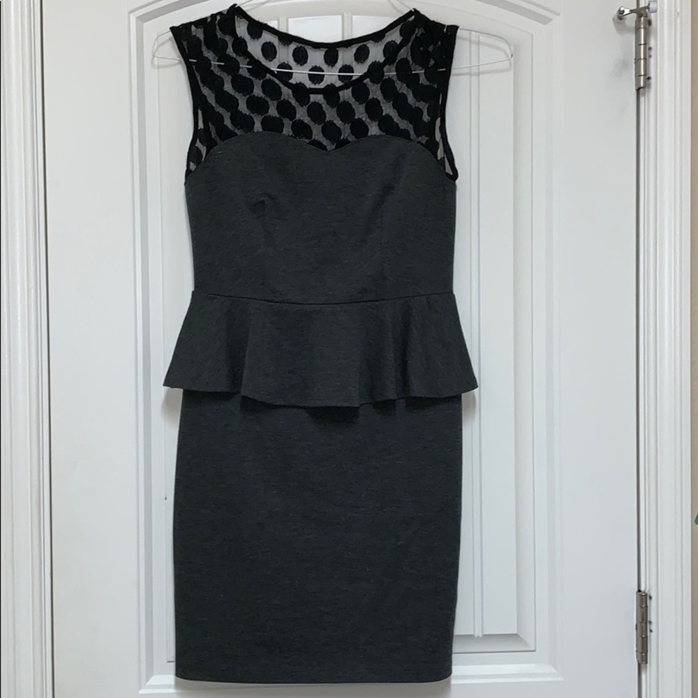 Grey and black peplum business dress- M